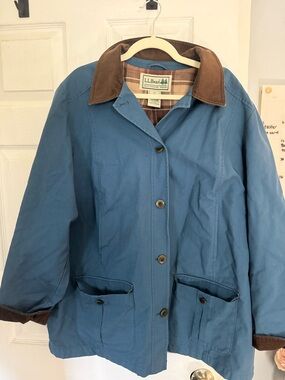 L.L. Bean Women's Blue Utility Jacket with Brown Corduroy Collar